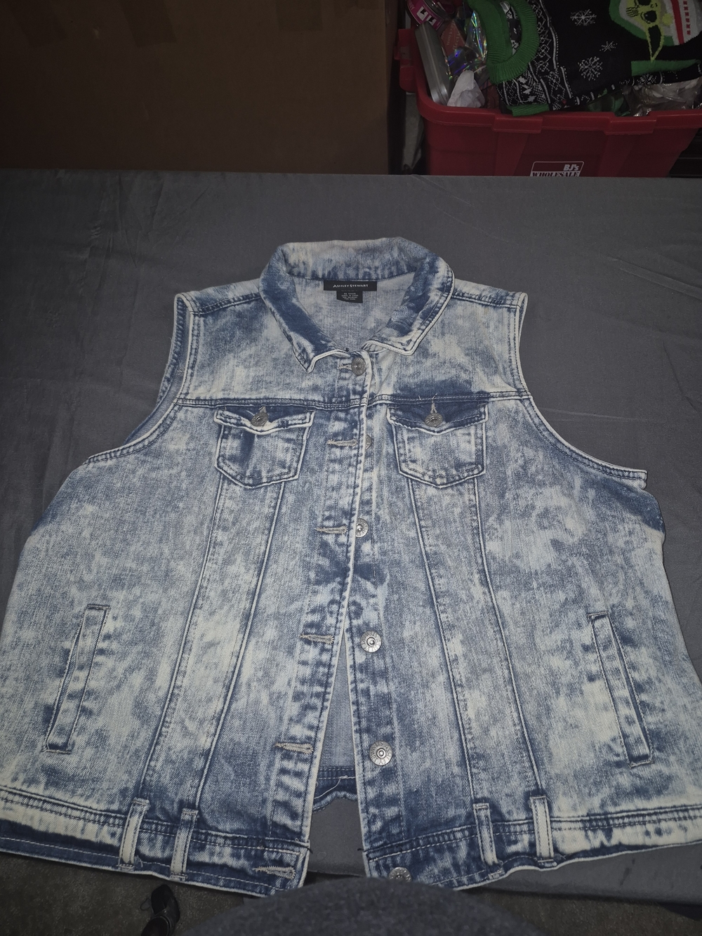 Faded Blue Acid-Wash Denim Jacket